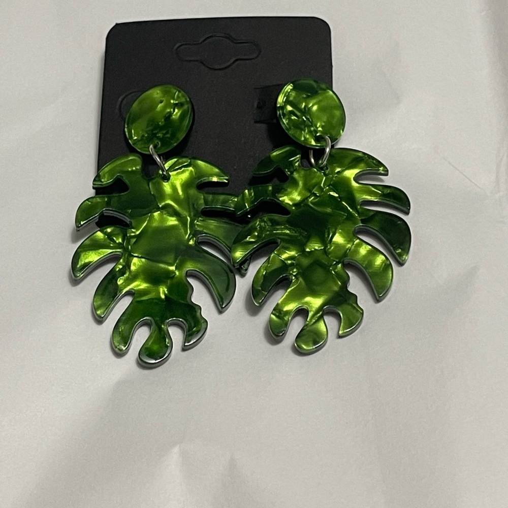 Tropical Monstera leaf resin acrylic earrings New